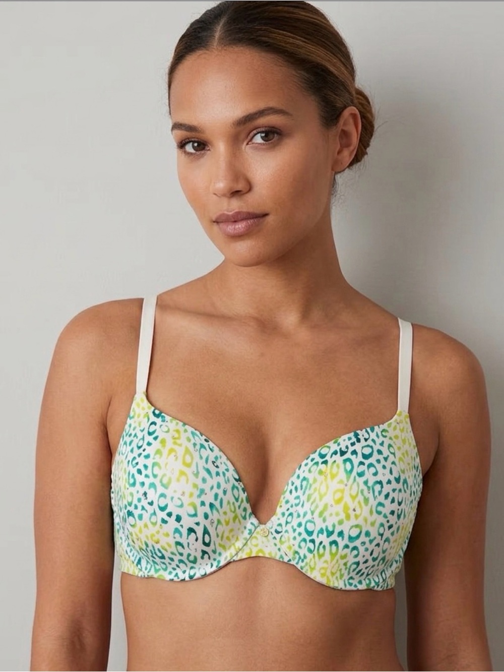 VTG Victoria's Secret Bling Cheetah Lightly Lined Demi Bra Green Ombre 38C
